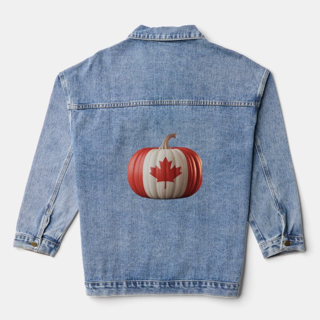 Canadian Flag Pumpkin Maple Leaf Thanksgiving Over Denim Jacket (Back)
