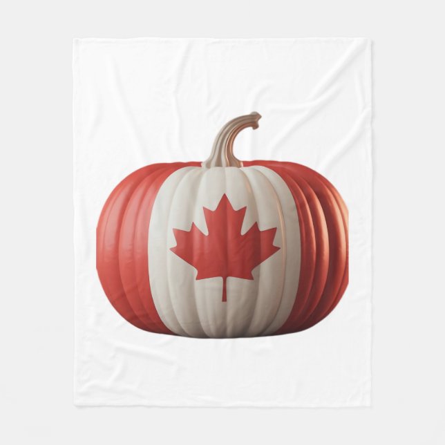 Canadian Flag Pumpkin Maple Leaf Thanksgiving Over Fleece Blanket (Front)