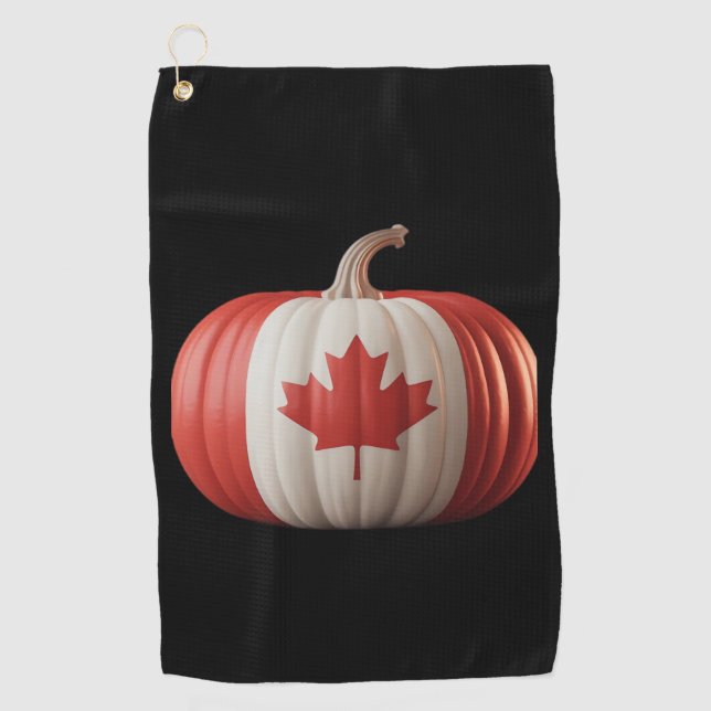Canadian Flag Pumpkin Maple Leaf Thanksgiving Over Golf Towel (Front)