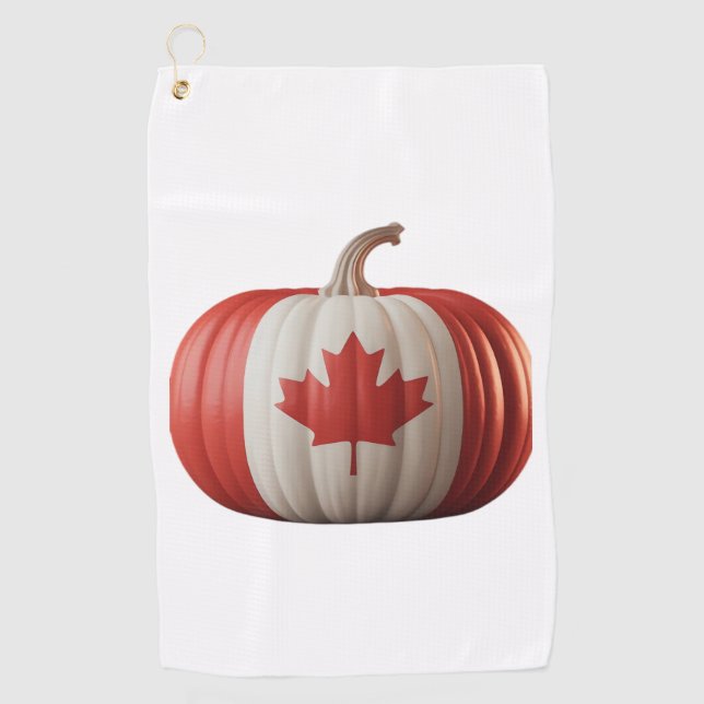 Canadian Flag Pumpkin Maple Leaf Thanksgiving Over Golf Towel (Front)
