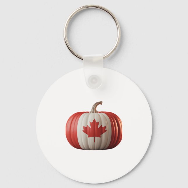 Canadian Flag Pumpkin Maple Leaf Thanksgiving Over Keychain (Front)