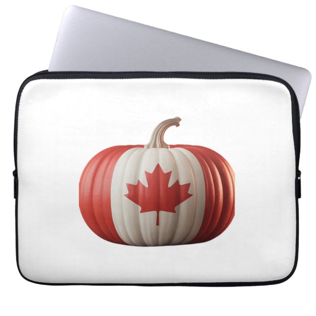 Canadian Flag Pumpkin Maple Leaf Thanksgiving Over Laptop Sleeve (Front)
