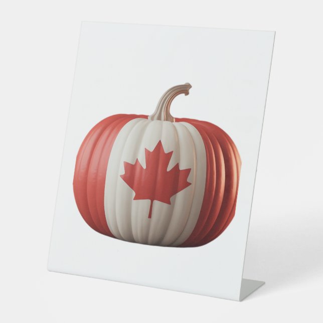 Canadian Flag Pumpkin Maple Leaf Thanksgiving Over Pedestal Sign (Front)