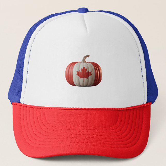 Canadian Flag Pumpkin Maple Leaf Thanksgiving Over Trucker Hat (Front)