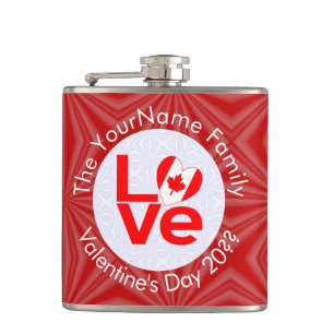 Canadian Flag Red Letters LOVE Personalized  Hip Flask