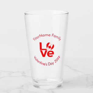 Canadian Flag Red LOVE Personalized Text Glass