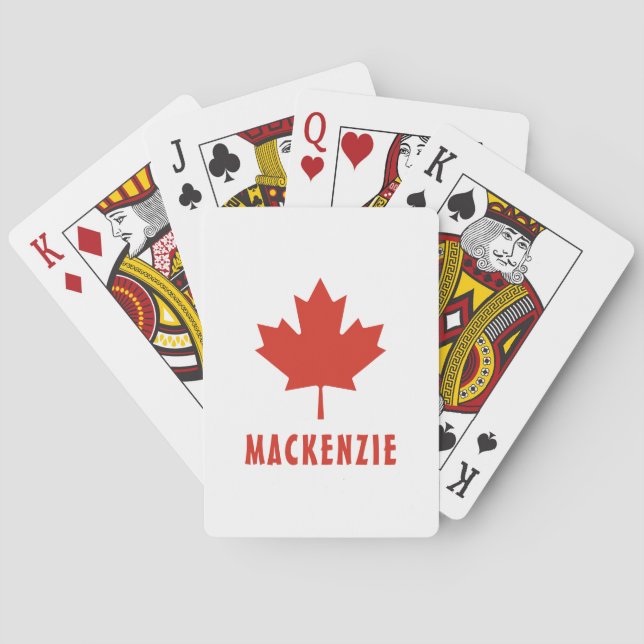 Canadian Flag Red Maple Leaf Canada Day Name Text Playing Cards (Back)
