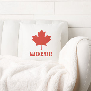 Canadian Flag Red Maple Leaf Canada Day Name Text Throw Pillow