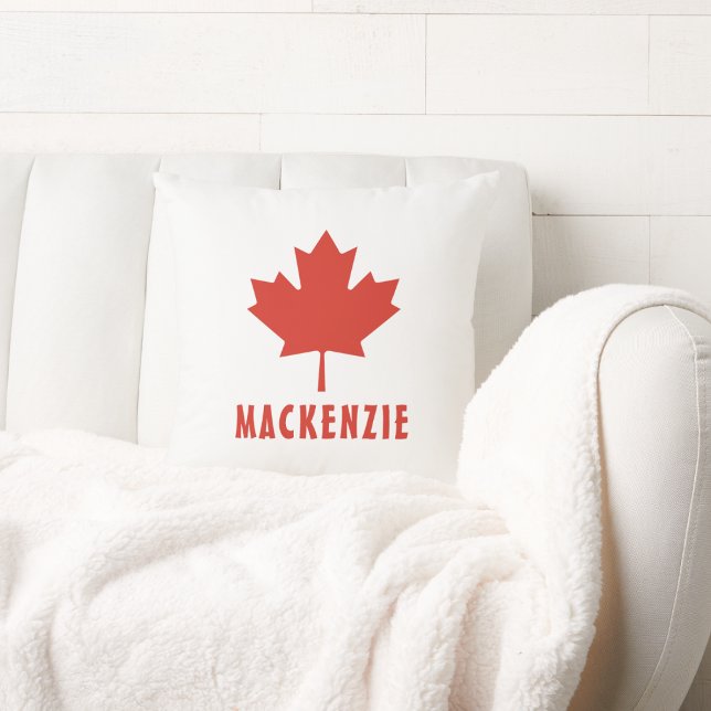 Canadian Flag Red Maple Leaf Canada Day Name Text Throw Pillow (Creator Uploaded)