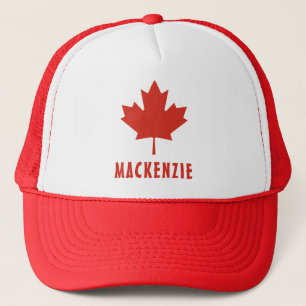 Canadian Flag Red Maple Leaf Canada Day Name Text Trucker Hat