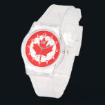 Canadian Flag Red Maple Leaf on a Watch<br><div class="desc">A festive Canadian flag graphic design in style on a custom watch you can also personalize with text and a monogram to make it as unique as you are. Personalize it with 2 lines of text. A great gift idea for gatherings, celebrations and occasions. Use the "Message" link to contact...</div>