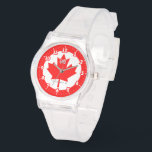 Canadian Flag Red Maple Leaf on a Watch<br><div class="desc">A festive Canadian flag graphic design in style on a custom watch you can also personalize with text and a monogram to make it as unique as you are. Personalize it with 2 lines of text. A great gift idea for gatherings, celebrations and occasions. Use the "Message" link to contact...</div>