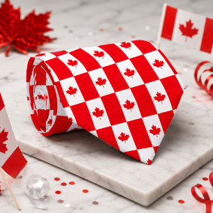 Canadian Flag Red White Maple Leaf Checker Pattern Tie