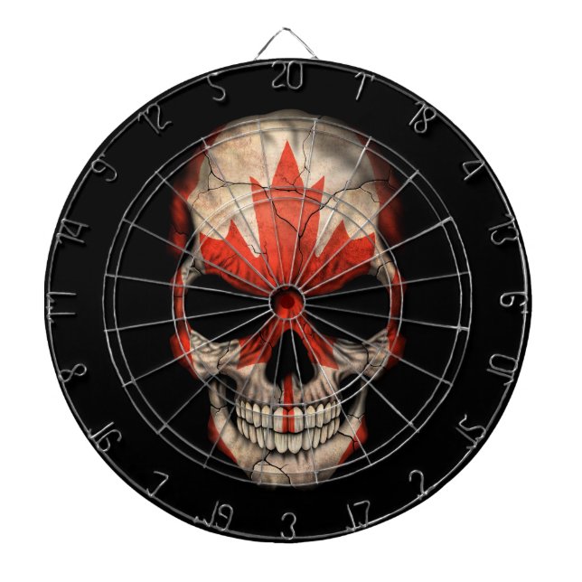 Canadian Flag Skull on Black Dartboard (Front)