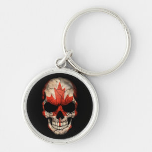 Canadian Flag Skull on Black Keychain
