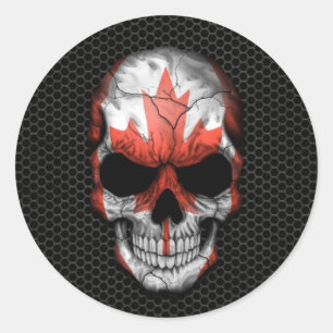 Canadian Flag Skull on Steel Mesh Graphic Classic Round Sticker