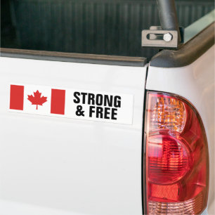 Canadian Flag Strong and FREE Bumper Sticker