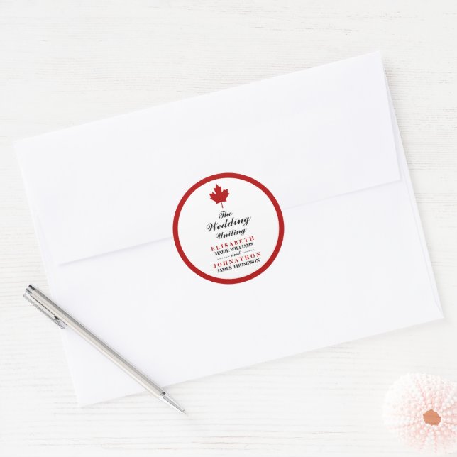 Canadian Flag Wedding Classic Round Sticker (Envelope)
