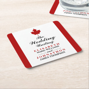 Canadian Flag Wedding Square Paper Coaster