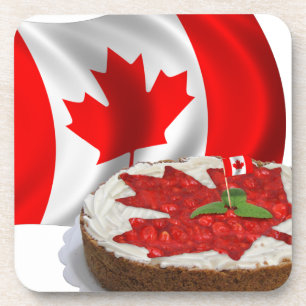 Canadian Flag with Cherry Maple Leaf Cake Coaster