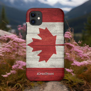 Canadian flag with customizable wooden background iPhone 11 case