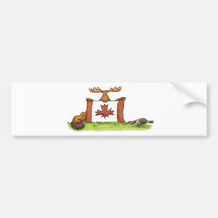 Canadian Flag with moose, beaver and goose Bumper Sticker