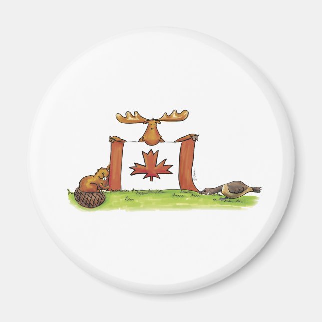 Canadian Flag with moose, beaver and goose Magnet (Front)