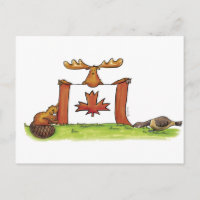 Canadian Flag with moose, beaver and goose