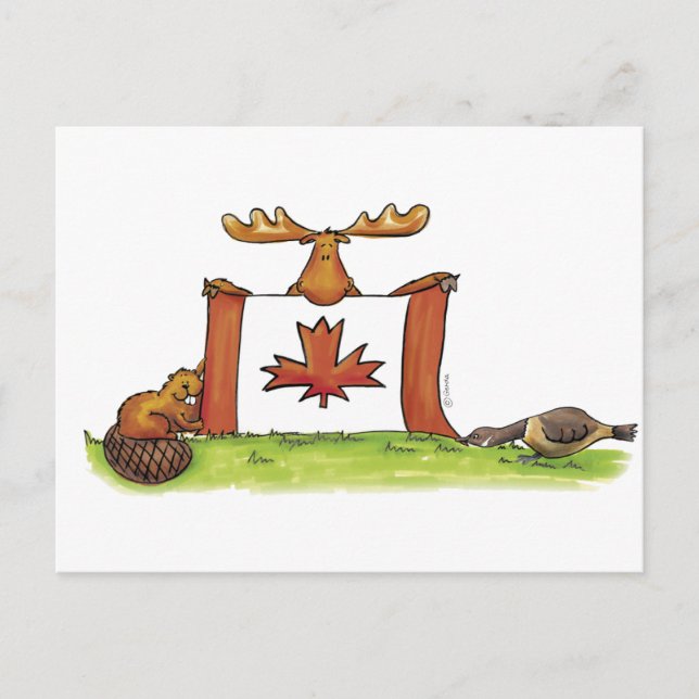 Canadian Flag with moose, beaver and goose Postcard (Front)