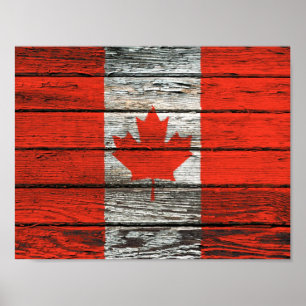 Canadian Flag with Rough Wood Grain Effect Poster