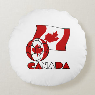 Canadian Flag with Soccer Ball Round Pillow