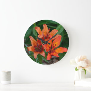 Canadian Flower Photography, Orange Day Lily Large Clock