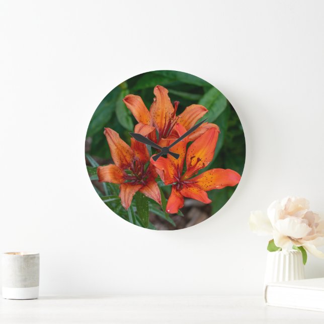 Canadian Flower Photography, Orange Day Lily Large Clock (Home)