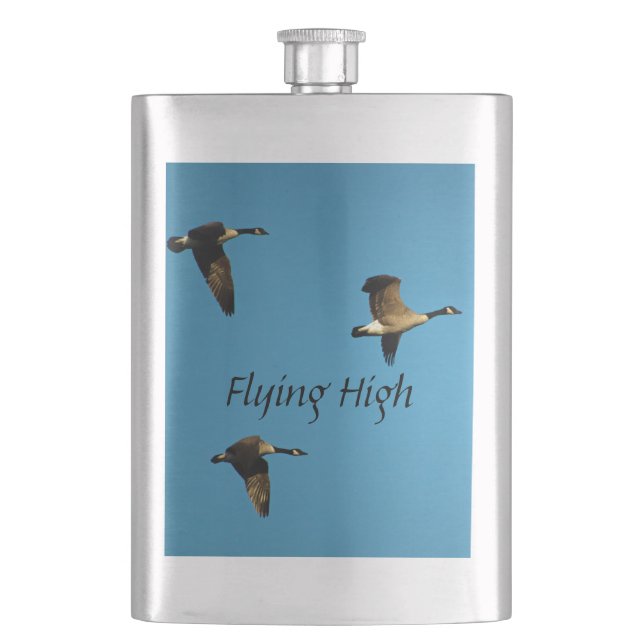 Canadian geese in flight hip flask (Front)