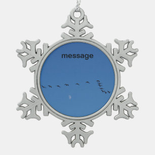 Canadian geese in flight snowflake pewter christmas ornament