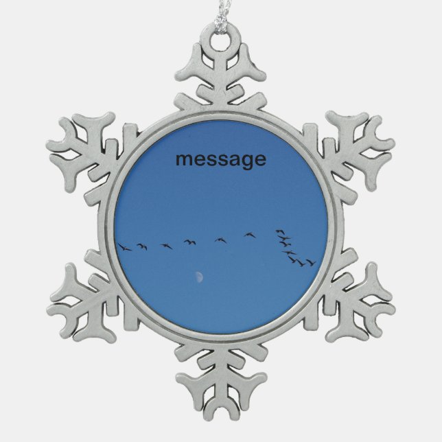 Canadian geese in flight snowflake pewter christmas ornament (Front)