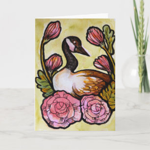 Canadian Goose Canada Geese Pink Floral Art Card