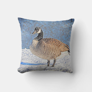 Canadian goose in the snow throw pillow