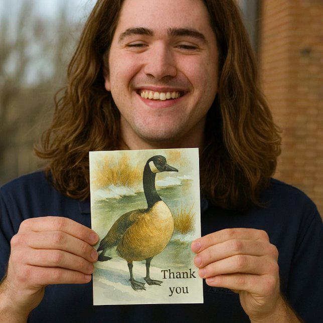 Canadian Goose Wildlife  Thank You Card (Watercolor-like Goose Thank you card with inside message for him )