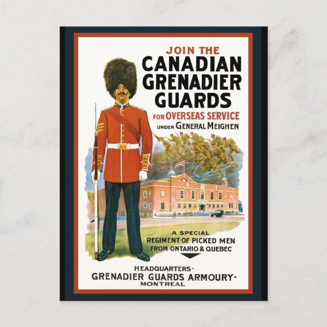 Canadian Grenadier Guards Recruitment Poster Postcard (Front)