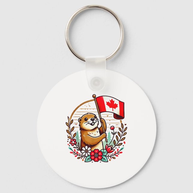 Canadian Groundhog Flag Funny Summer Canada Day Ho Keychain (Front)