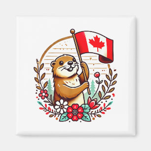 Canadian Groundhog Flag Funny Summer Canada Day Ho Magnet