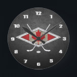 Canadian Hockey Logo Flag Round Clock<br><div class="desc">Round wall clock, perfect for your kitchen, sports den, living room, office or bedroom! This design is also available on a wide range of apparel and other gift ideas including hoodies, t-shirts, hats, magnets, keychains, stickers, mugs, cell phone covers, laptop sleeves, bags and much more! Game Face Gear has loads...</div>