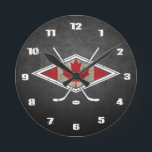 Canadian Hockey Logo Flag Round Clock<br><div class="desc">Round wall clock, perfect for your kitchen, sports den, living room, office or bedroom! This design is also available on a wide range of apparel and other gift ideas including hoodies, t-shirts, hats, magnets, keychains, stickers, mugs, cell phone covers, laptop sleeves, bags and much more! Game Face Gear has loads...</div>