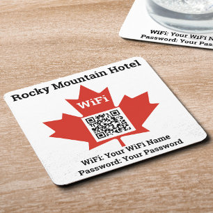 Canadian Hotel Wifi Details Plus QR Code Square Paper Coaster