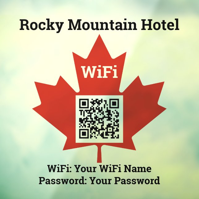 Canadian Hotel Wifi Details Plus QR Code Window Cling (Sheet 3)