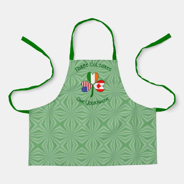 Canadian Irish American Flag Shamrock Personalized Apron (Front)