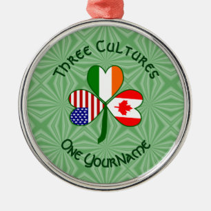 Canadian Irish American Flags Shamrock Your Name Metal Ornament