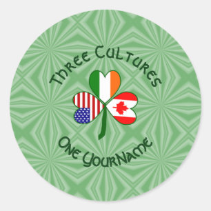 Canadian Irish USA Flags Shamrock Personalized Classic Round Sticker