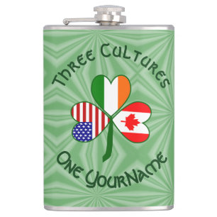Canadian Irish USA Flags Shamrock Personalized  Hip Flask